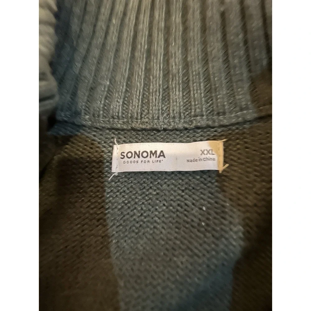 Sonoma Pullover Sweater Men XXL Forest Green 1/4 Zip Long Sleeve Mock Neck